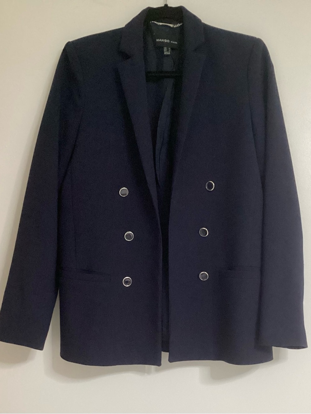 Mango Navy Double-Breasted Blazer with Silver Buttons